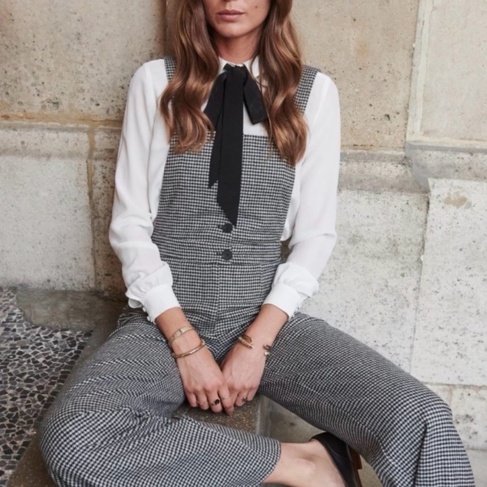 Sezane Ernest Jumpsuit Overalls Wool Houndstooth Size 34/2 XS